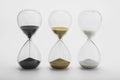 Various sand clock , Various hourglass as time passing on white background , Life time concept Royalty Free Stock Photo