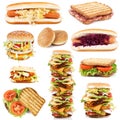 Sandwich collection on white background