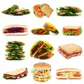 Sandwich collection on white background