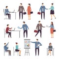 Various scene of active business people in office. Dialogues Royalty Free Stock Photo