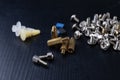 Various screws for assembling computer sets. Accessories for mechanic electronics Royalty Free Stock Photo