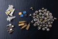 Various screws for assembling computer sets. Accessories for mechanic electronics Royalty Free Stock Photo