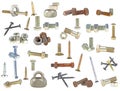 Various screws, bolts and nuts on white background Royalty Free Stock Photo