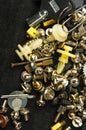 various screws, bolts, washers, nuts and other computer small fasteners Royalty Free Stock Photo