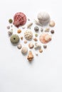 Various sea shells folded in the shape of a heart on a white vackdrop Royalty Free Stock Photo