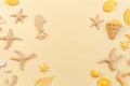 Various sea shells and starfish on a beige background. AI generative image Royalty Free Stock Photo