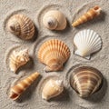 Spiral-shaped and scallop varieties, featuring tones of brown, cream, Royalty Free Stock Photo