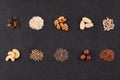 Various seeds and nuts flat lay Royalty Free Stock Photo