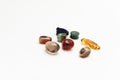 Various semiprecious stones on a white background