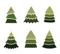 A various set of cute plain Christmas tree with lovely decoration ts flat vector illustration isolated on white background. Merry