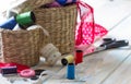 Various sewing utensils - tailor background Royalty Free Stock Photo