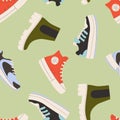 Various Shoes. Boots, sport shoes, sneakers, hiking footwear and other shoes for training Royalty Free Stock Photo