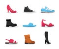 Various shoes flat vector illustrations set