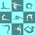 Various Silhouette Pose Yoga Posture Vector Illustration Set
