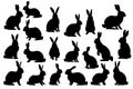 Various silhouettes easter bunnies isolated on white background. Set different Royalty Free Stock Photo