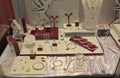 Various silver jewelry on display at exhibition