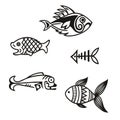 Various simple fish silhouettes in vector