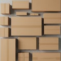 Various sized cardboard boxes with brown packing tape arranged symmetrically on a Royalty Free Stock Photo