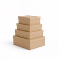 Stack of blank brown cardboard boxes with lids on white background, set of different sizes Royalty Free Stock Photo