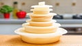 Various Sizes of Stackable Food Storage Containers in a Bright Kitchen Environment Royalty Free Stock Photo