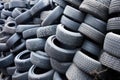 various sizes of tyres stacked in a pyramid structure Royalty Free Stock Photo
