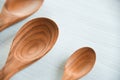 Various sizes of wooden spoon and wooden cooked rice ladle on white background Royalty Free Stock Photo