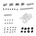 Various sketchy doodle hapes and objects. Freehand black lines and dots. Grunge style. Hand drawn abstract vector set. Royalty Free Stock Photo