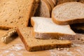 Various sliced toast and other bread on cutting board closeup