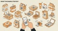 Various smart packaging designs are illustrated, each with QR codes and Royalty Free Stock Photo