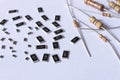 Various smd and through hole resistors, electronic components Royalty Free Stock Photo