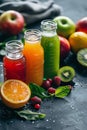 various smoothies with vegetables and fruits. Selective focus. Royalty Free Stock Photo