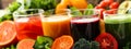 various smoothies with vegetables and fruits. Selective focus. Royalty Free Stock Photo