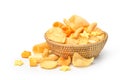 Various of snacks in bamboo basket Royalty Free Stock Photo