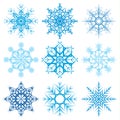 Various snowflake shapes decorative winter set vector illustration