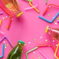 Various soda drinks with straws on pink Royalty Free Stock Photo