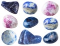 Various sodalite gem stones isolated on white Royalty Free Stock Photo