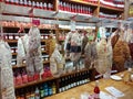 A various sorts of jambon, french ham, in a special shop in Lyon, France