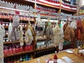 A various sorts of jambon, french ham, in a special shop in Lyon, France