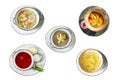 Various soups. Traditional dishes from different countries. Collage, set. Top view. Isolated on white background Royalty Free Stock Photo