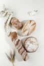 Various Sourdough Bread Selection, Top View. Rye, Wheat, and Rustic Bread Loaves Royalty Free Stock Photo