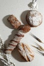 Various Sourdough Bread Selection, Top View. Rye, Wheat, and Rustic Bread Loaves Royalty Free Stock Photo