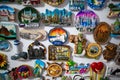 Various souvenir magnets from different countries