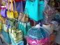 various souvenirs and merchandise at the Kumbasari Denpasar Bali art market, Indonesia Royalty Free Stock Photo