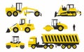 Various special vehicles for road construction. Stylish simplified icons
