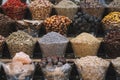 Various spices in container at the bazaar in Dubai. Arab Emirates Royalty Free Stock Photo