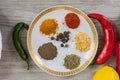 Various spices. Culinary background with selective focus