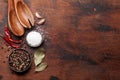 Various spices, herbs and cooking utensils Royalty Free Stock Photo