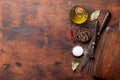 Various spices, herbs and cooking utensils Royalty Free Stock Photo