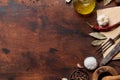 Various spices, herbs and cooking utensils Royalty Free Stock Photo