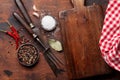 Various spices, herbs and cooking utensils Royalty Free Stock Photo